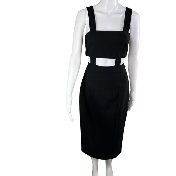 Cinq A Sept NWT Womens 8 Black Midi Cutout Dress Straps Side Zippers Bodycon - Picture 7 of 16